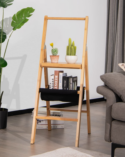 100% Bamboo Folding Step Stool with Handrail | 3 Step Ladder