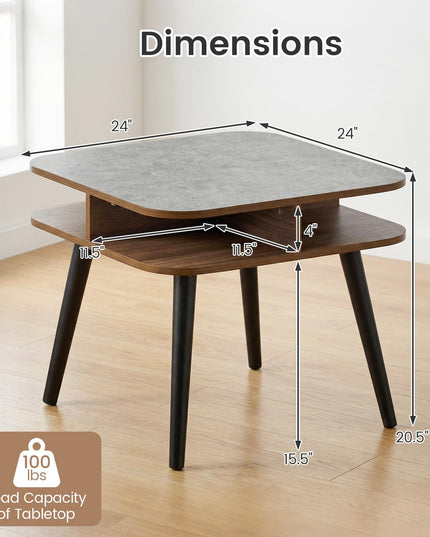 Table d'appoint à 2 niveaux en faux marbre Giantex avec étagères de rangement et pieds en bois d'hévéa
