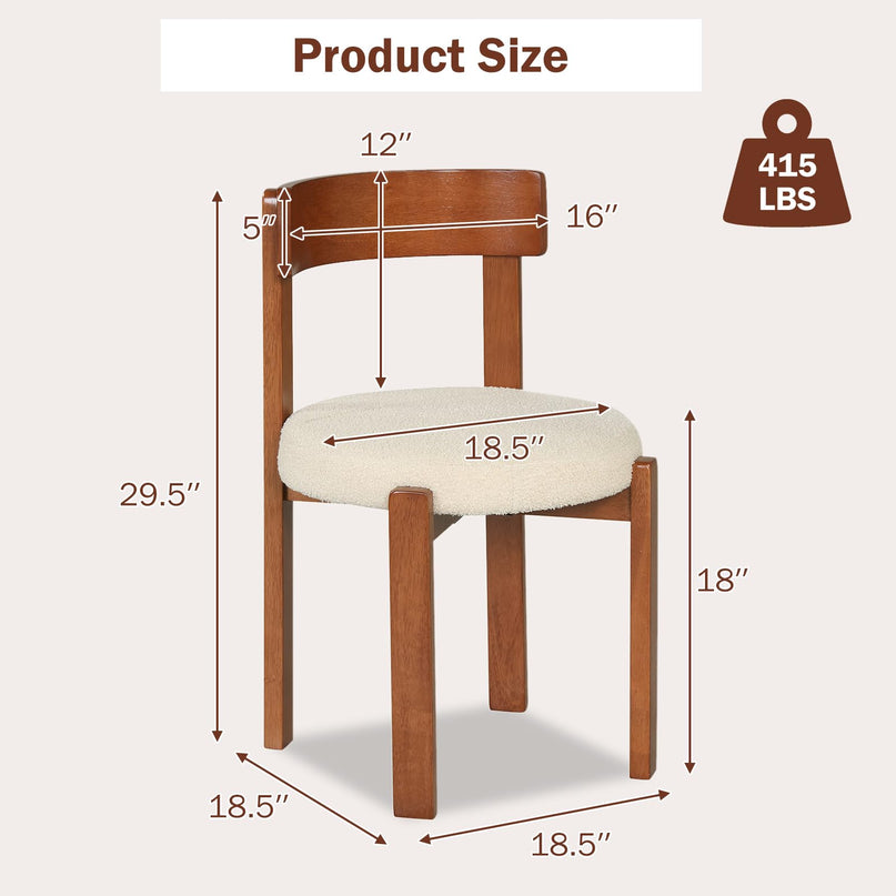 Giantex Wooden Dining Chairs Set of 2/4 Teddy Fleece Upholstered Boucle Kitchen Chair