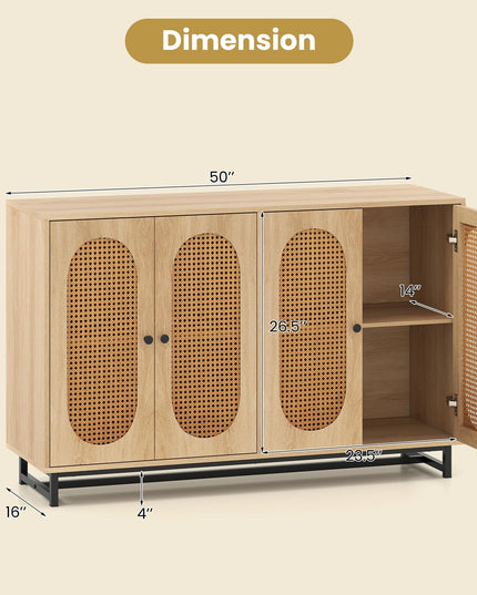 Giantex Large PE Rattan Storage Cabinet with 4 Doors and Adjustable Shelves
