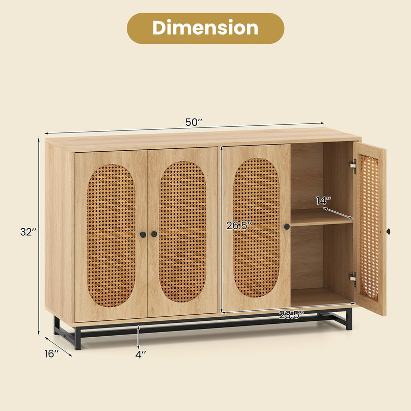 Giantex Large PE Rattan Storage Cabinet with 4 Doors and Adjustable Shelves