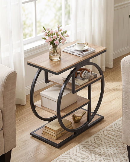 GIANTEX 4-Tier Narrow End Table with Storage & Geometric Metal Frame (1/2)