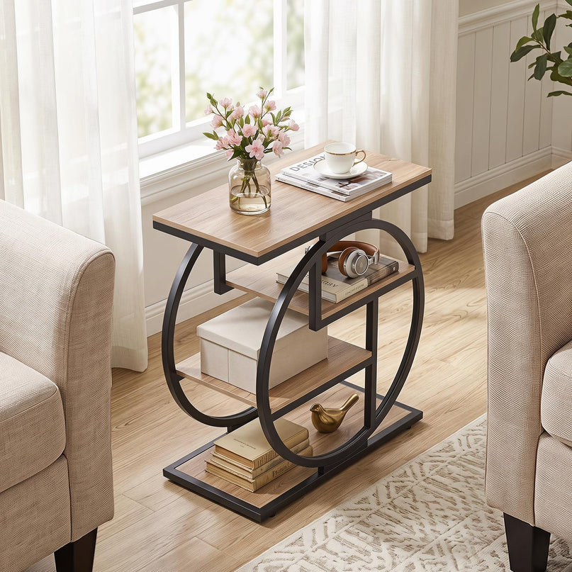 GIANTEX 4-Tier Narrow End Table with Storage & Geometric Metal Frame (1/2)