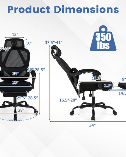 Giantex Ergonomic Desk Chair with Retractable Footrest 135° Tilting Backrest & Lumbar Support