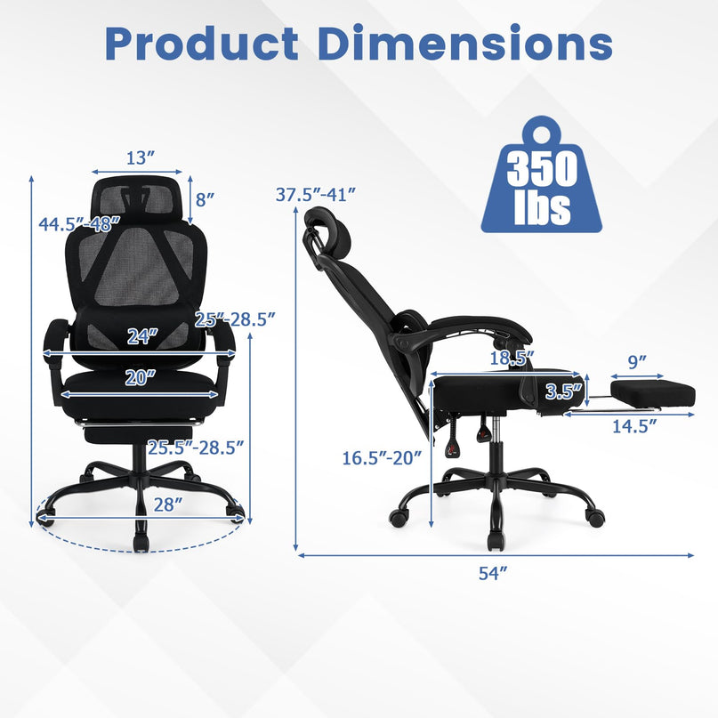 Giantex Ergonomic Desk Chair with Retractable Footrest 135° Tilting Backrest & Lumbar Support