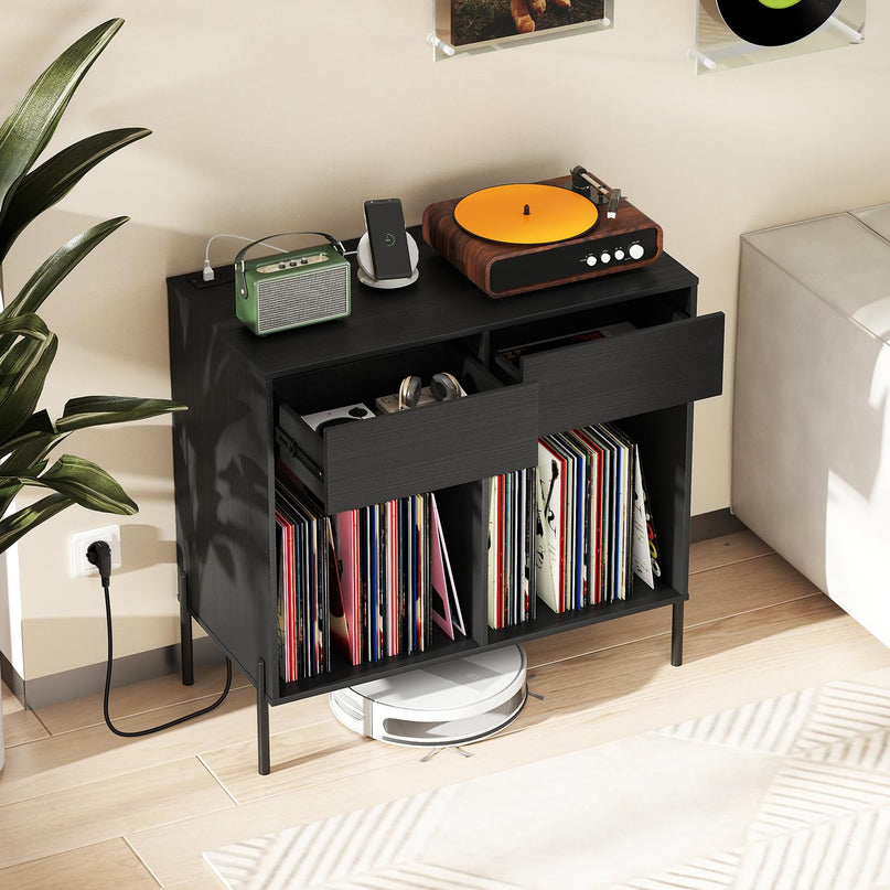 Giantex Large Record Player Stand with Charging Station