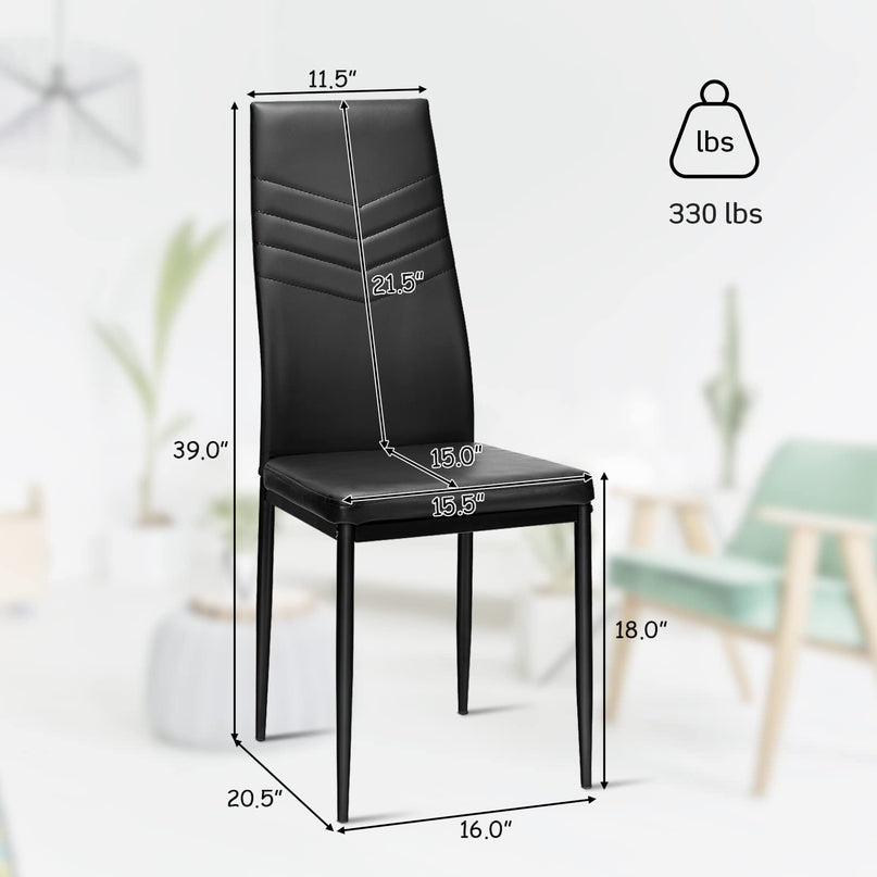 4 Dining Chairs, High Back Dining Side Chairs w/PVC Leather & Non-Slip Feet Pads