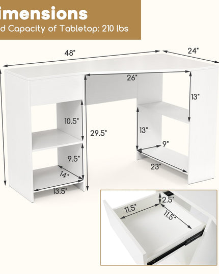 Giantex White Desk with Drawer 48 Inch Corner Desk