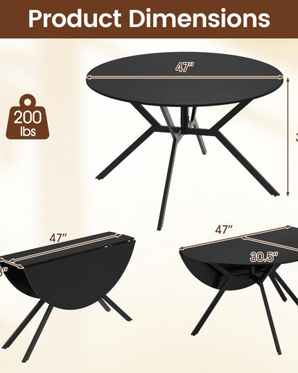 Table à manger pliante Giantex pour 4-6 personnes, ronde 47", avec abattants