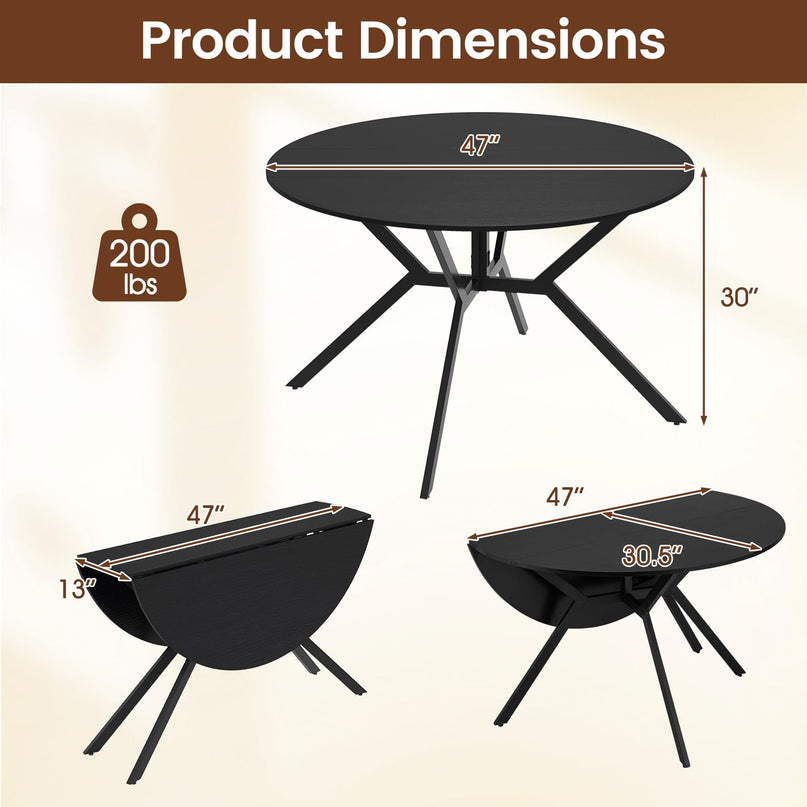 Giantex Folding Dining Table for 4-6 People 47" Round Drop Leaf Table
