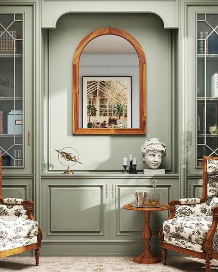 Farmhouse Wall Mirror Arched Mirror with Solid Acacia Wood Frame