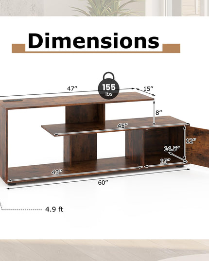 Giantex TV Stand with Power Outlet for TVs up to 55 Inch, Entertainment Center with Storage Cabinet & Open Shelves