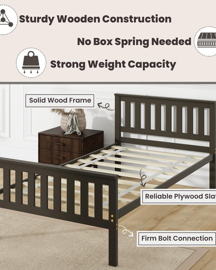 Giantex Wood Bed Frames with Headboard, Mid Century Platform Bed with Wooden Slats Support