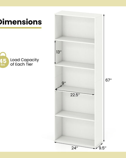 Giantex 5 Tier Bookshelf for Living Room Bedroom Home Office