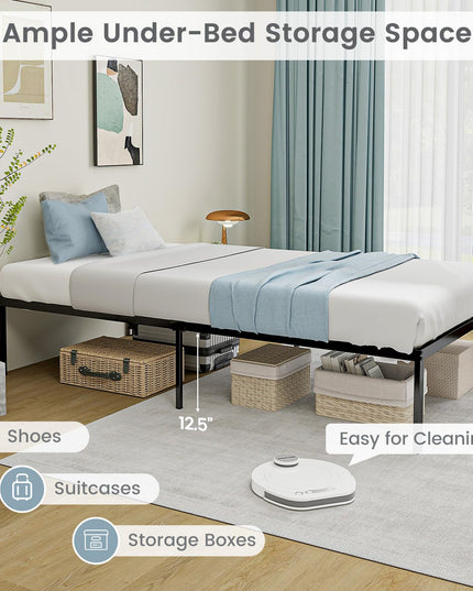 Giantex Twin Bed Frame, 14 Inch Metal Platform Bed with Under Bed Storage Space, Heavy-Duty Steel Slat Mattress Foundation
