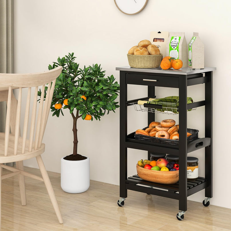 Giantex Rolling Kitchen Storage Cart with Stainless Steel Tabletop