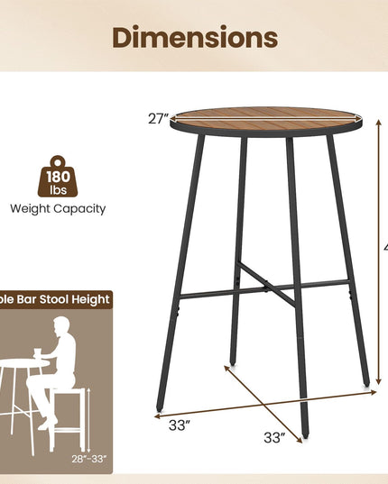 Table de bar de patio Giantex 41 pouces en bois d'acacia avec cadre en métal robuste