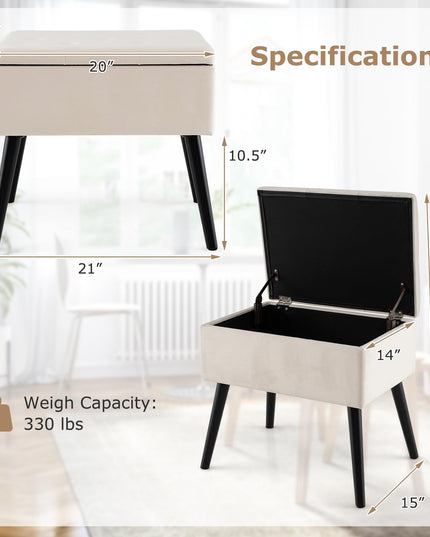 Giantex 20" Ottoman with Storage - Set of 1/2 Makeup Vanity Bench with Flip Top Storage