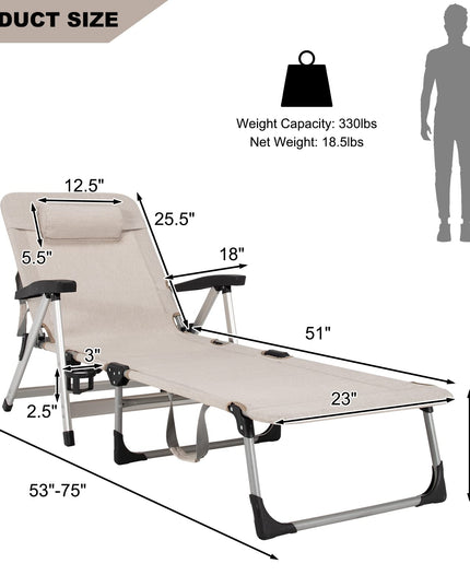 Patio Chaise Lounge Chair 7 Adjustable Position Folding Camping Cot