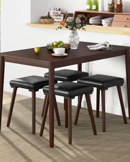 Giantex 5-Piece Dining Table Set for 4 - Dining Table with 4 Upholstered Stools, Rubber Wood Legs