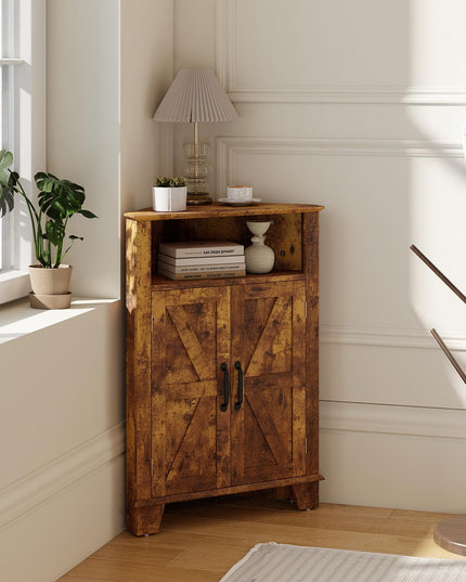 Giantex Farmhouse Bathroom Floor Corner Storage Cabinet with Open Storage
