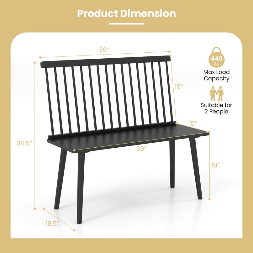 Giantex Entryway Bench for 2, Windsor Bench with Spindle Back & Anti-Slip Foot Pads