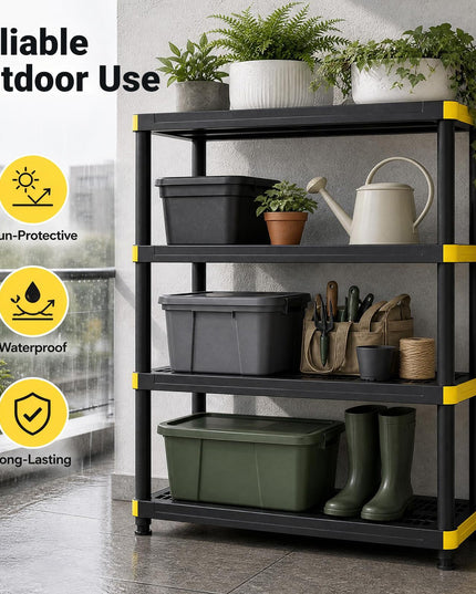 GIANTEX 4-Tier Freestanding Plastic Storage Shelf with Anti-Tipping Kit & Adjustable Feet
