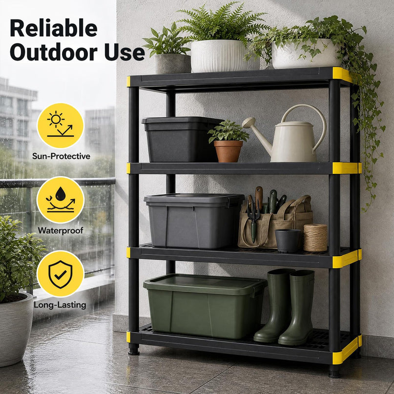 GIANTEX 4-Tier Freestanding Plastic Storage Shelf with Anti-Tipping Kit & Adjustable Feet
