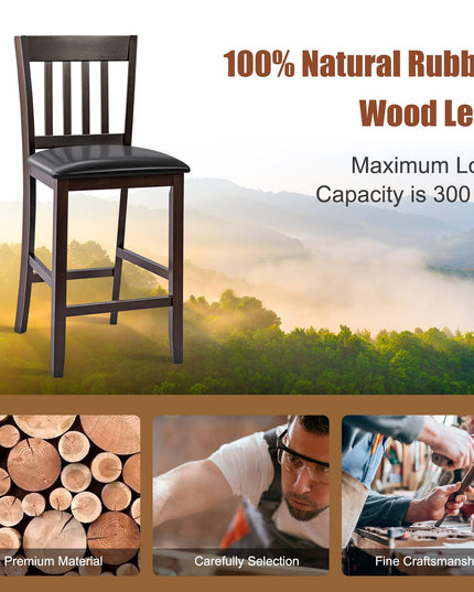 Giantex 25” Counter Height Pub Chairs with Rubber Wood Legs, Armless Bar Chairs with Elastic Cushion & PU Cover for Kitchen