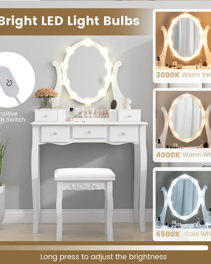 CHARMAID Vanity Desk with Lighted Mirror