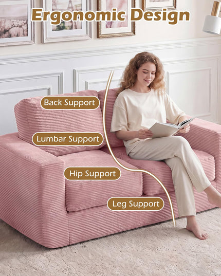 Giantex 2-Seater Floor Couch | Loveseat Foam Sofa with Removable Corduroy Cover
