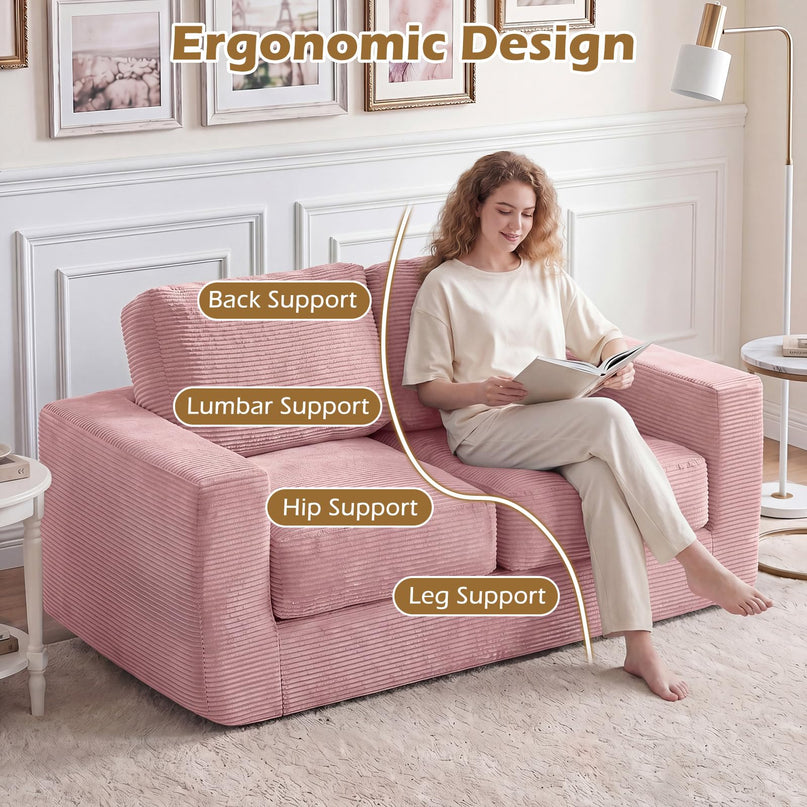 Giantex 2-Seater Floor Couch | Loveseat Foam Sofa with Removable Corduroy Cover