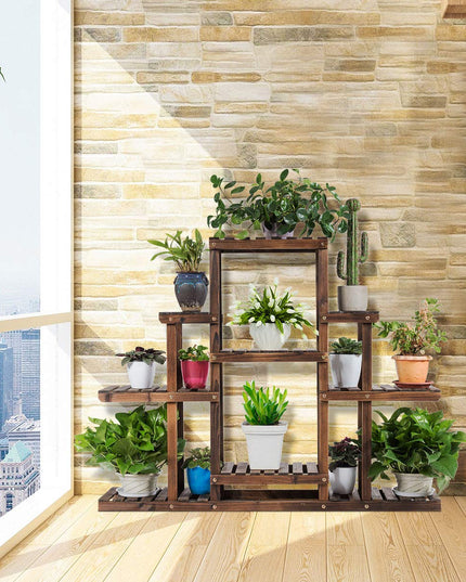 Giantex Flower Rack Wood Plant Stand Wood Shelves Bonsai Display Shelf (47.5”Lx 10’’Wx 38’’H)