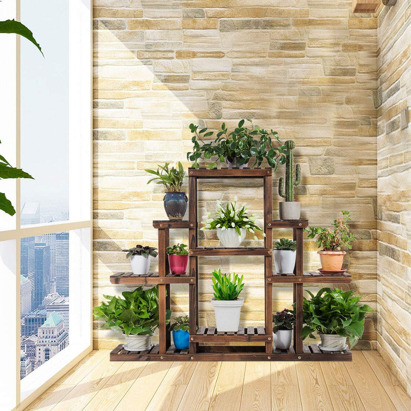 Giantex Flower Rack Wood Plant Stand Wood Shelves Bonsai Display Shelf (47.5”Lx 10’’Wx 38’’H)