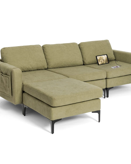 Giantex 94.5" L Convertible Sofa Couch, 3 Seat Sectional Sleeper with USB Ports & Socket
