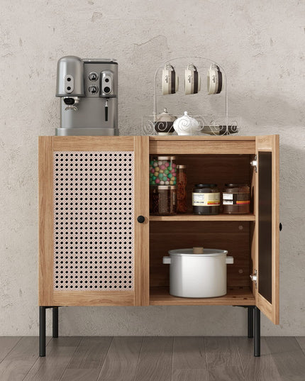 Giantex Buffet Cabinet, Wood Sideboard Storage Cabinet with Rattan Door, 3-Position Adjustable Shelf