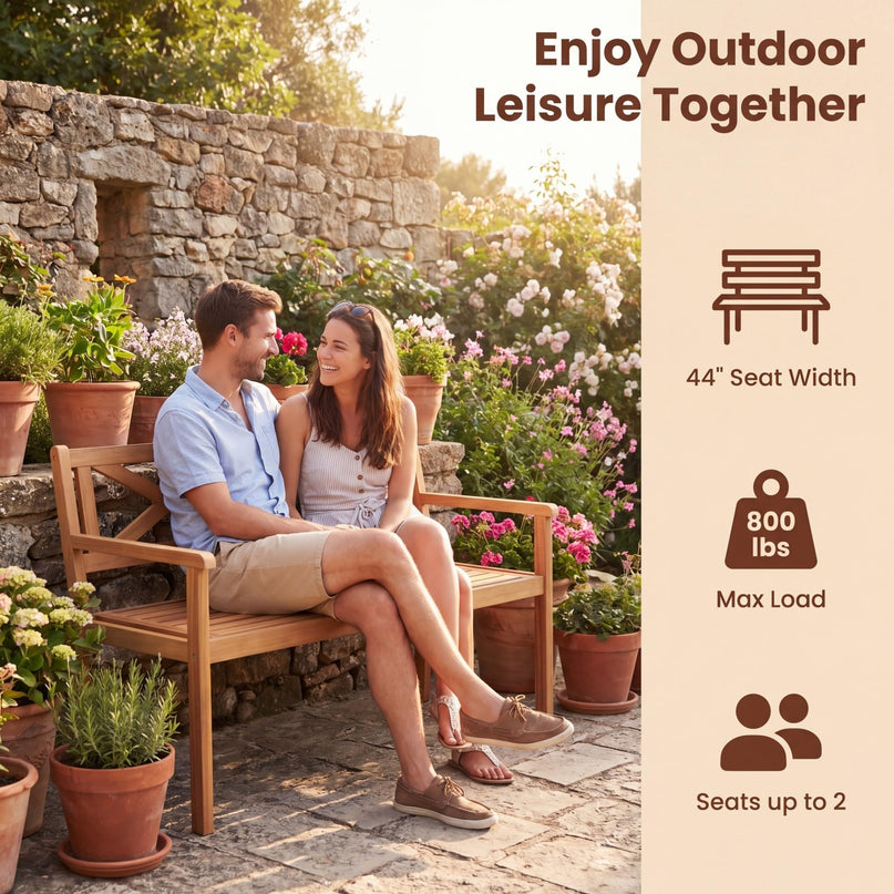 Giantex 47" Patio Acacia Wood 2-Person Outdoor Bench