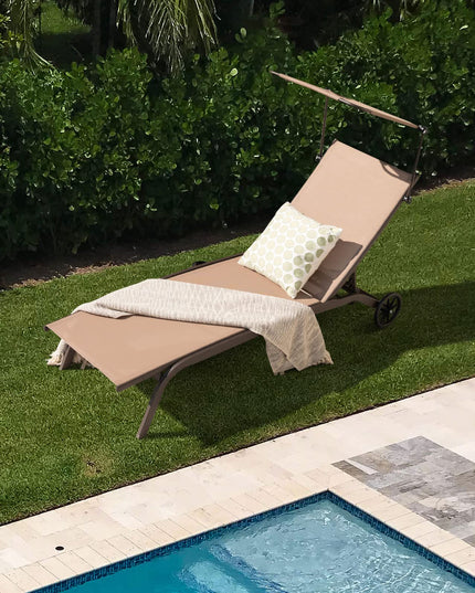 Giantex Outdoor Chaise Lounge Chair, Tanning Chair with Sunshade and Smooth Wheels, 6-Level Adjustable Position