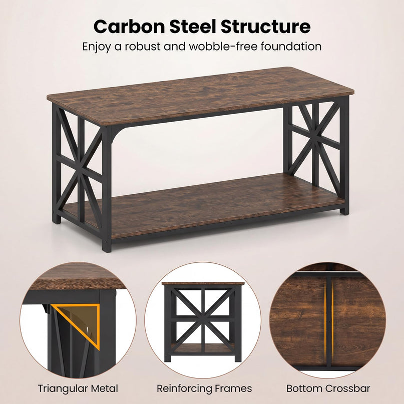 Giantex Farmhouse Coffee Table | 43" Center Table with Storage & X-Shaped Frames