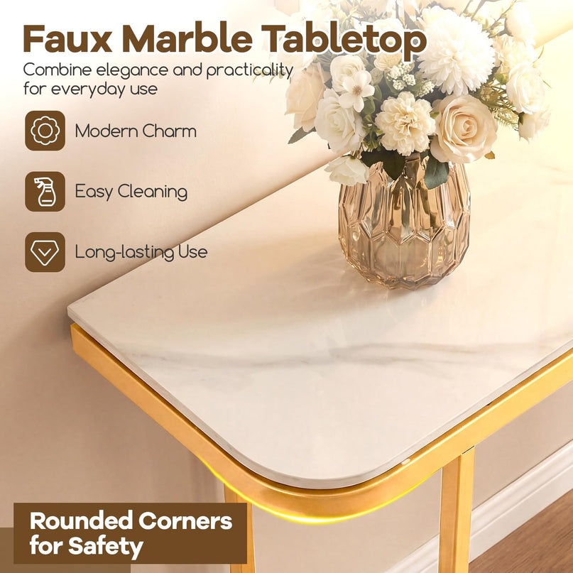 Console d'entrée Giantex de 112 cm avec plateau en faux marbre et cadre en métal robuste