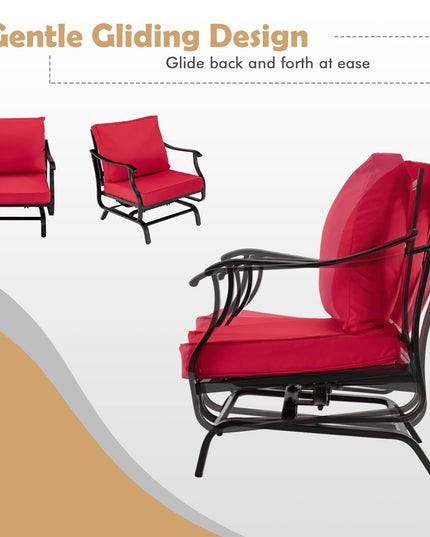 Giantex Bistro Set 3 Piece Outdoor Glider Set Rocking Chairs with Coffee Table (Red)