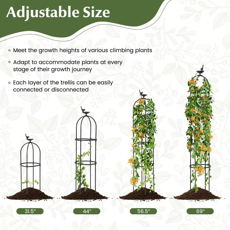 Giantex 2-Pack Tomato Cages, 69” PE-Coated Metal Garden Obelisk Trellis for Climbing Plants
