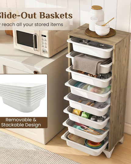 Giantex Sideboard Buffet Cabinet with 8 Plastic Storage Drawer