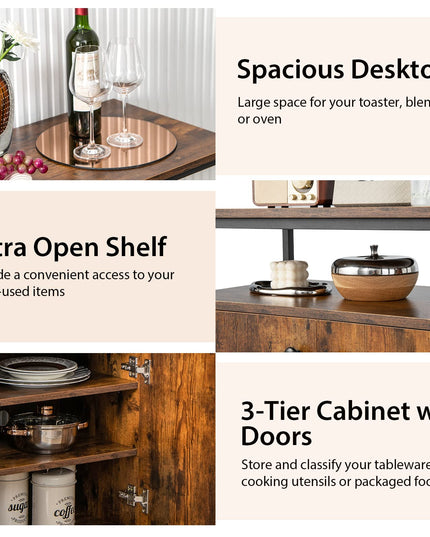 Giantex Buffet Cabinet with Shelf - 2 Door Sideboard Kitchen Storage Cupboard with Shelves (Rustic Brown)