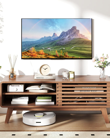 Meuble TV Giantex avec placard de rangement, porte coulissante et étagères réglables pour téléviseur de 50/55 pouces