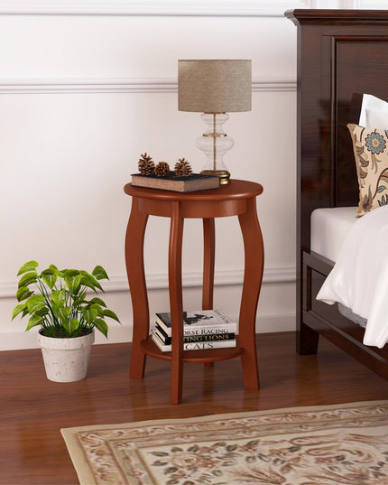 Giantex 2-Tier Round End Table, Narrow Tiered Telephone Table with Storage Shelf, Solid Wood Legs