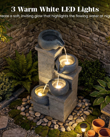 Giantex 23 Inch Cascading Bowls Waterfall Fountain with Warm LED Lights & Pump (4-Tier)