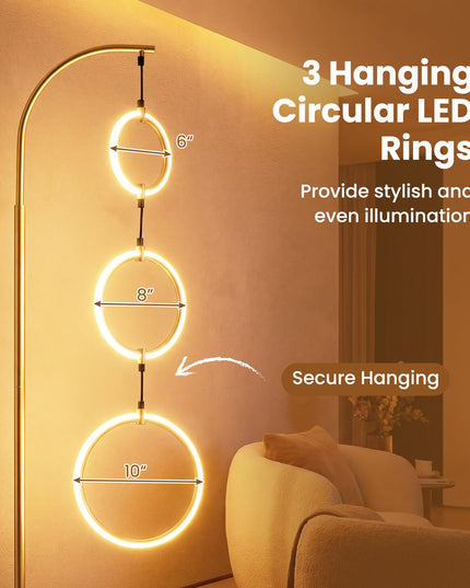 Giantex 71" Modern 3-Ring LED Floor Lamp | 3 Color Temperatures Tall Contemporary Light