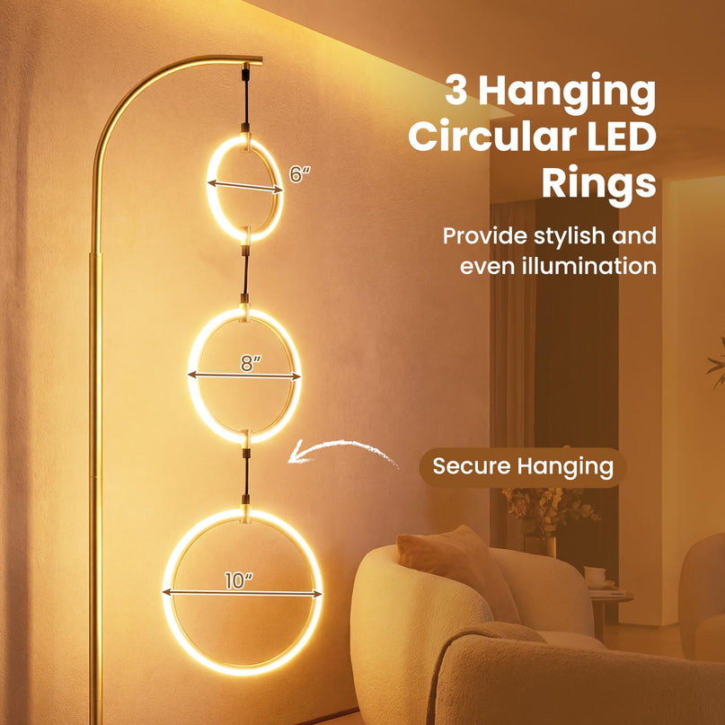 Lampadaire LED moderne Giantex 71" à 3 anneaux | Grand luminaire contemporain à 3 températures de couleur