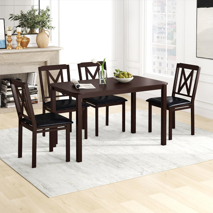 Giantex 5 Piece Dining Table Set for 4 with Rubber Wood Legs